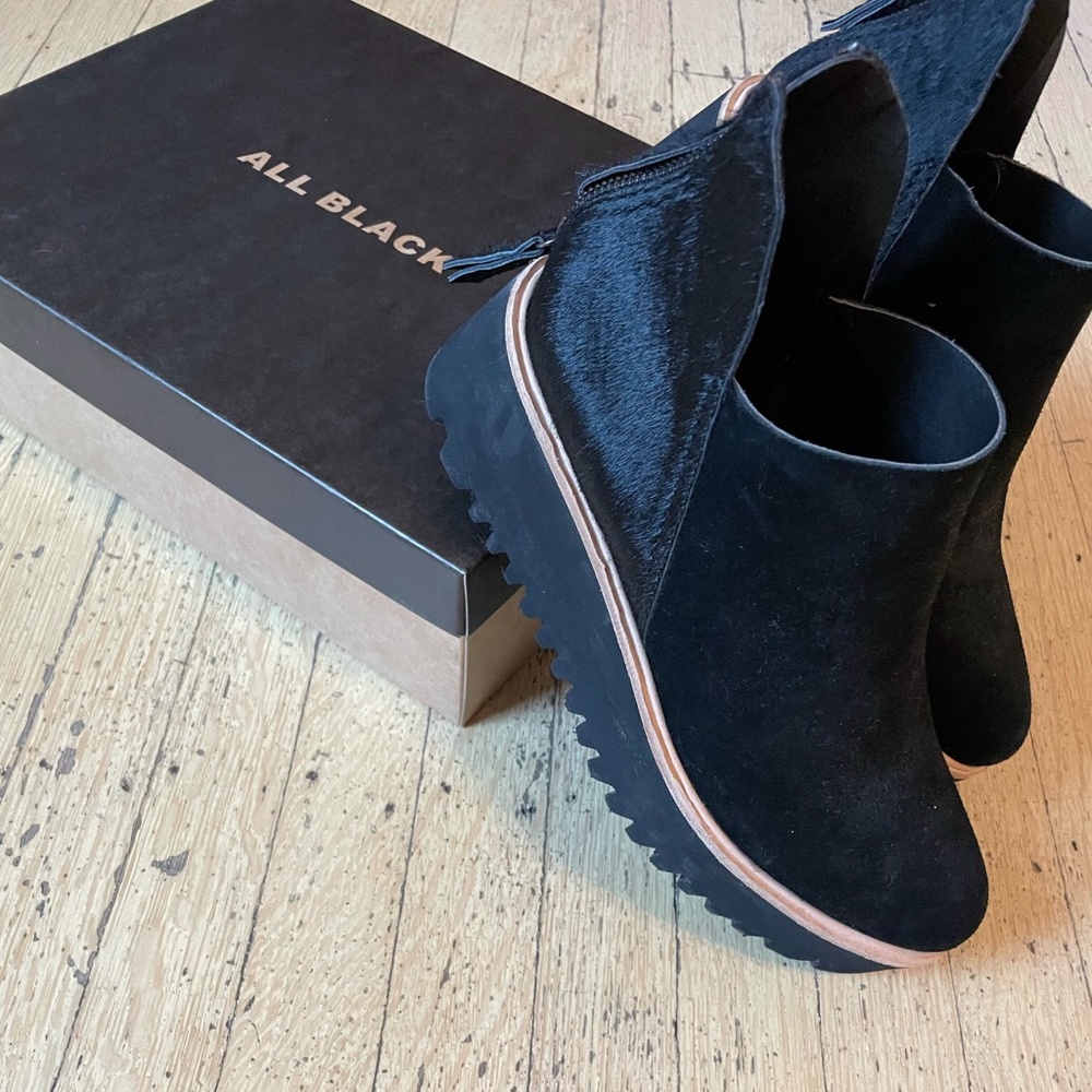 ALL BLACK BRAND Women’s Jungle Tread Leather Calf Hair Booties (size 38)